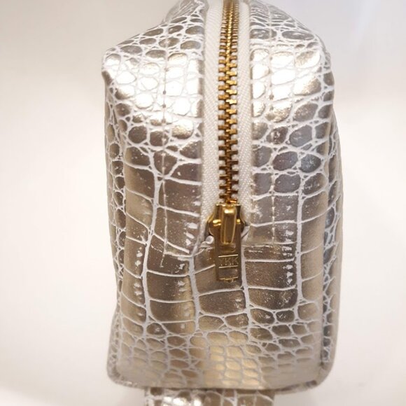 New Travel Clutch Wallet Pouch Case Purse Gold Ivory Vinyl Alligator Wristlet - Picture 5 of 6